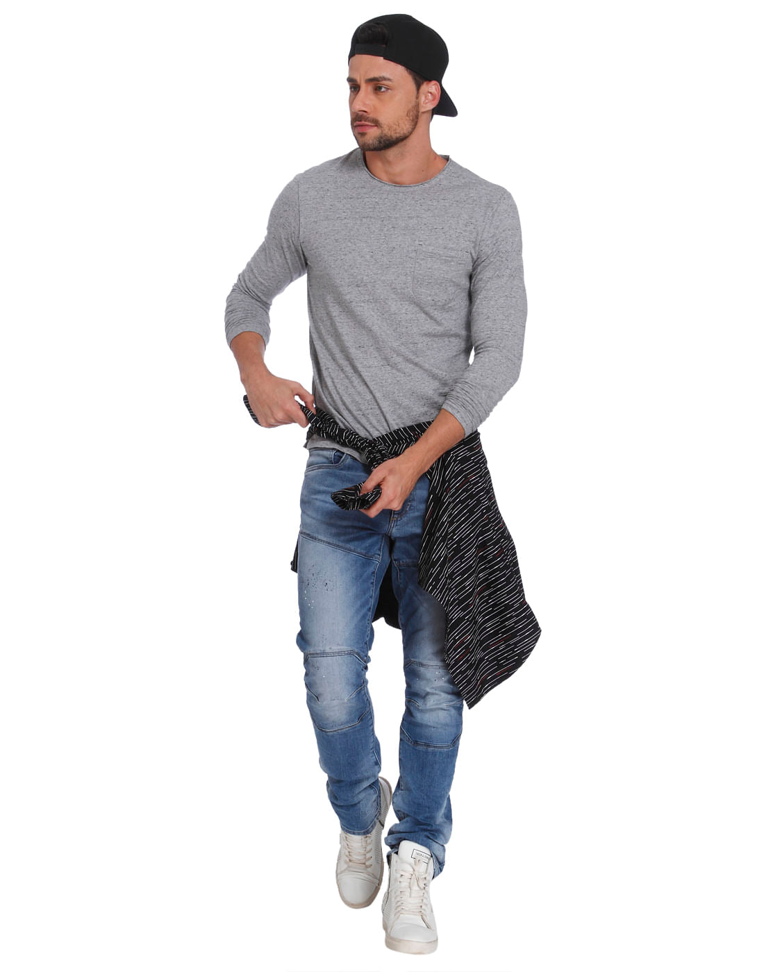 Grey Textured Crew Neck T-Shirt
