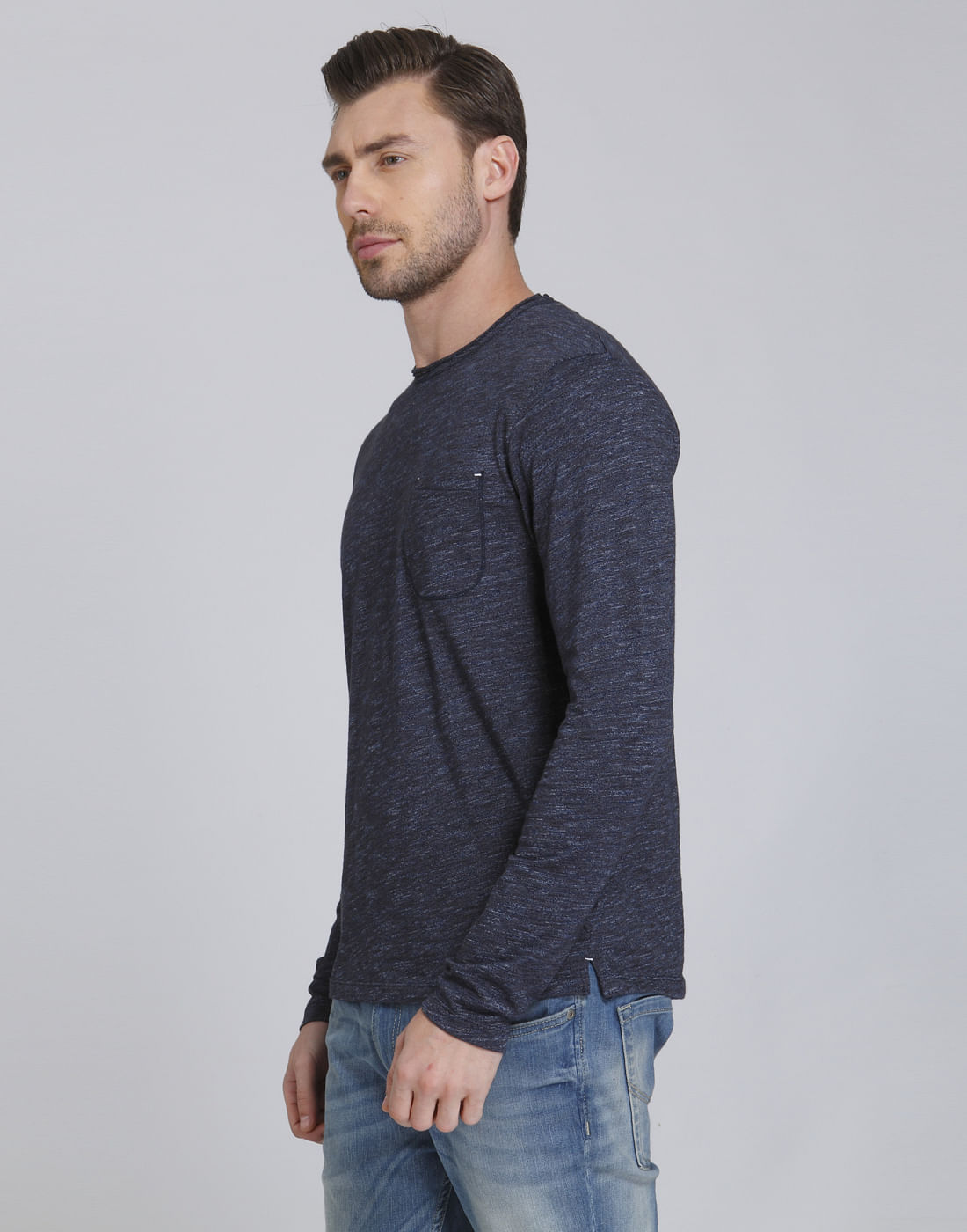 Blue Front Pocket Crew Neck T-Shirt