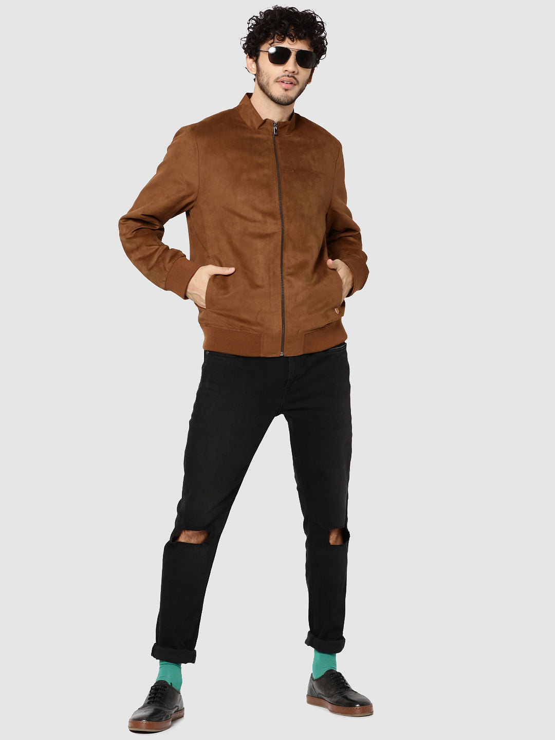 Brown Suede Bomber Jacket