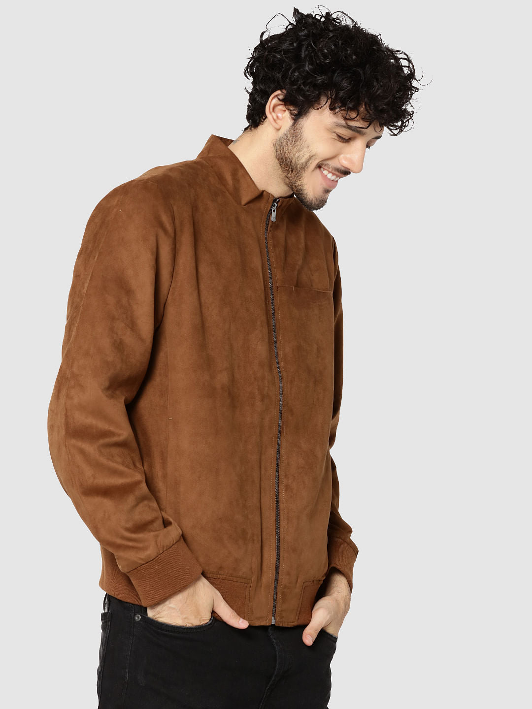 Brown Suede Bomber Jacket
