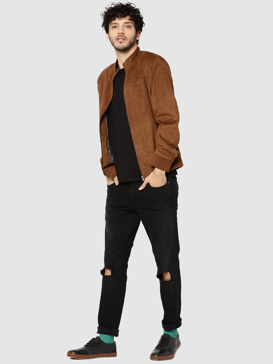 Brown Suede Bomber Jacket