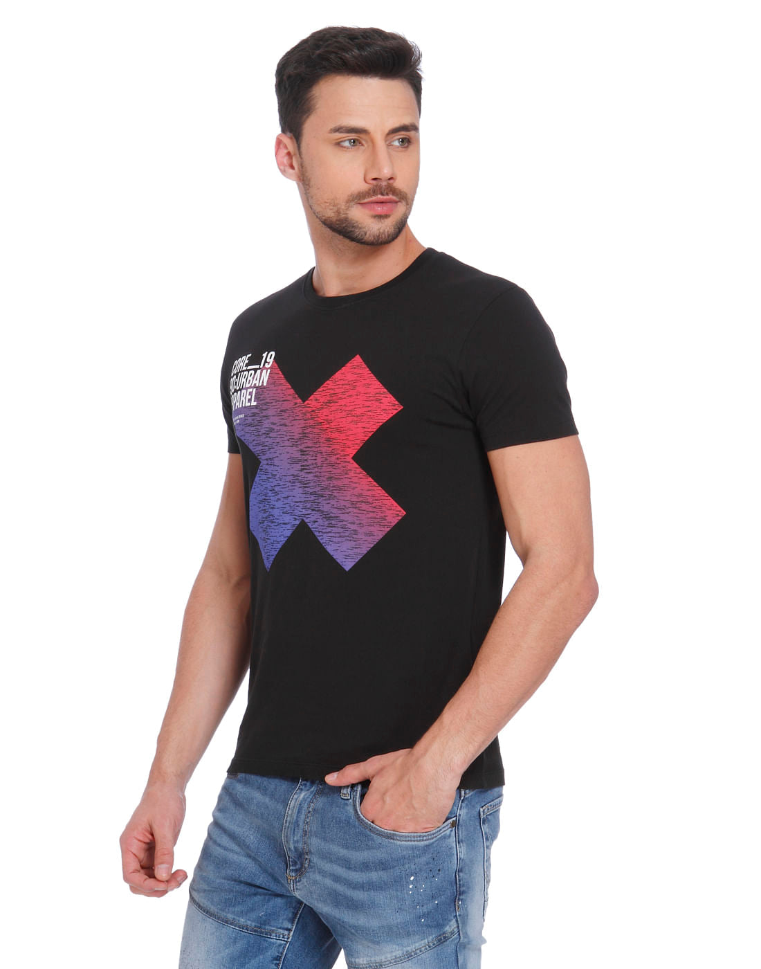 Black Color Graphic Crew Neck T-Shirt