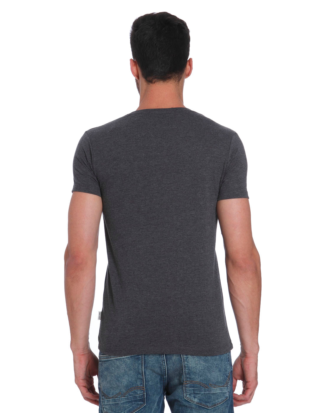 Dark Grey Text Print Crew Neck T-Shirt