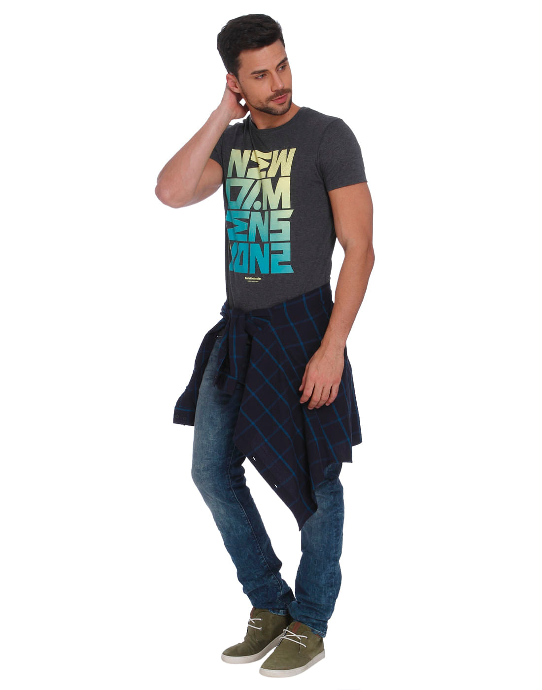 Dark Grey Text Print Crew Neck T-Shirt