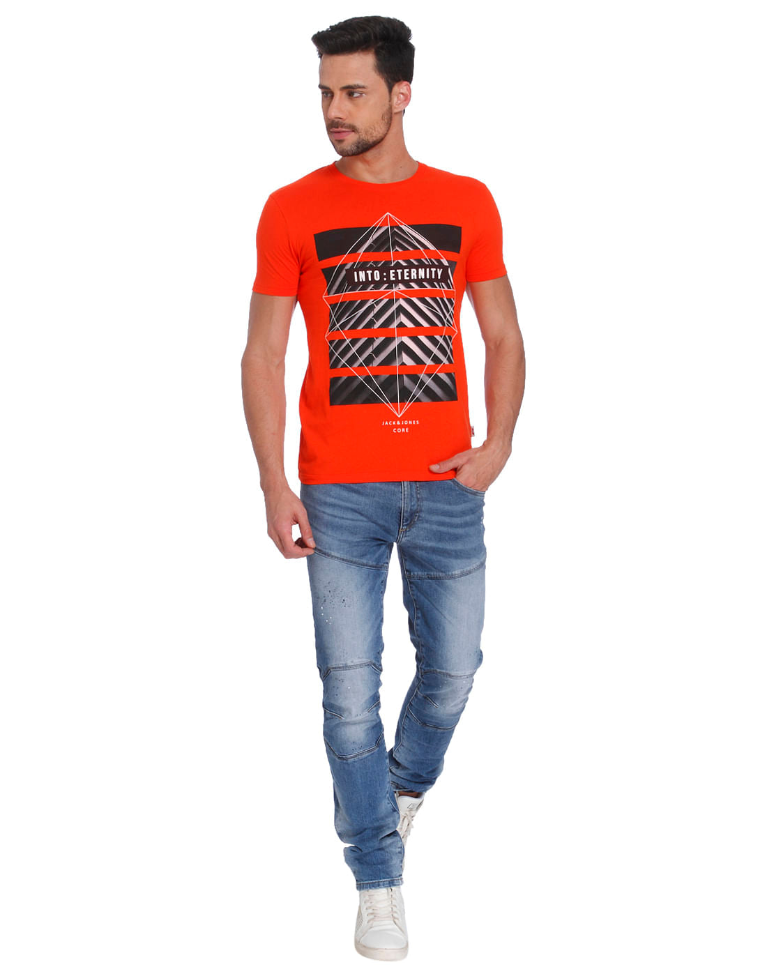Orange & Black Graphic Print Crew Neck T-Shirt