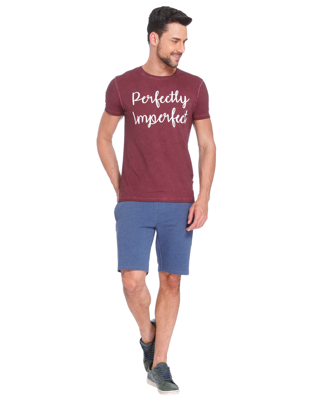 Maroon Text Print Crew Neck T-Shirt