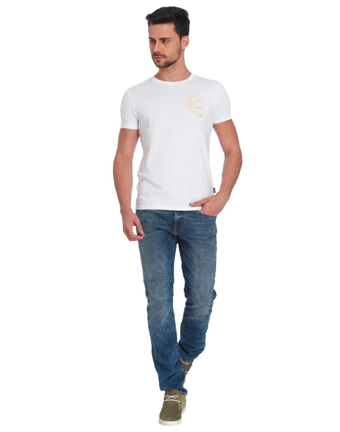 White Jj Logo Print Crew Neck T-Shirt