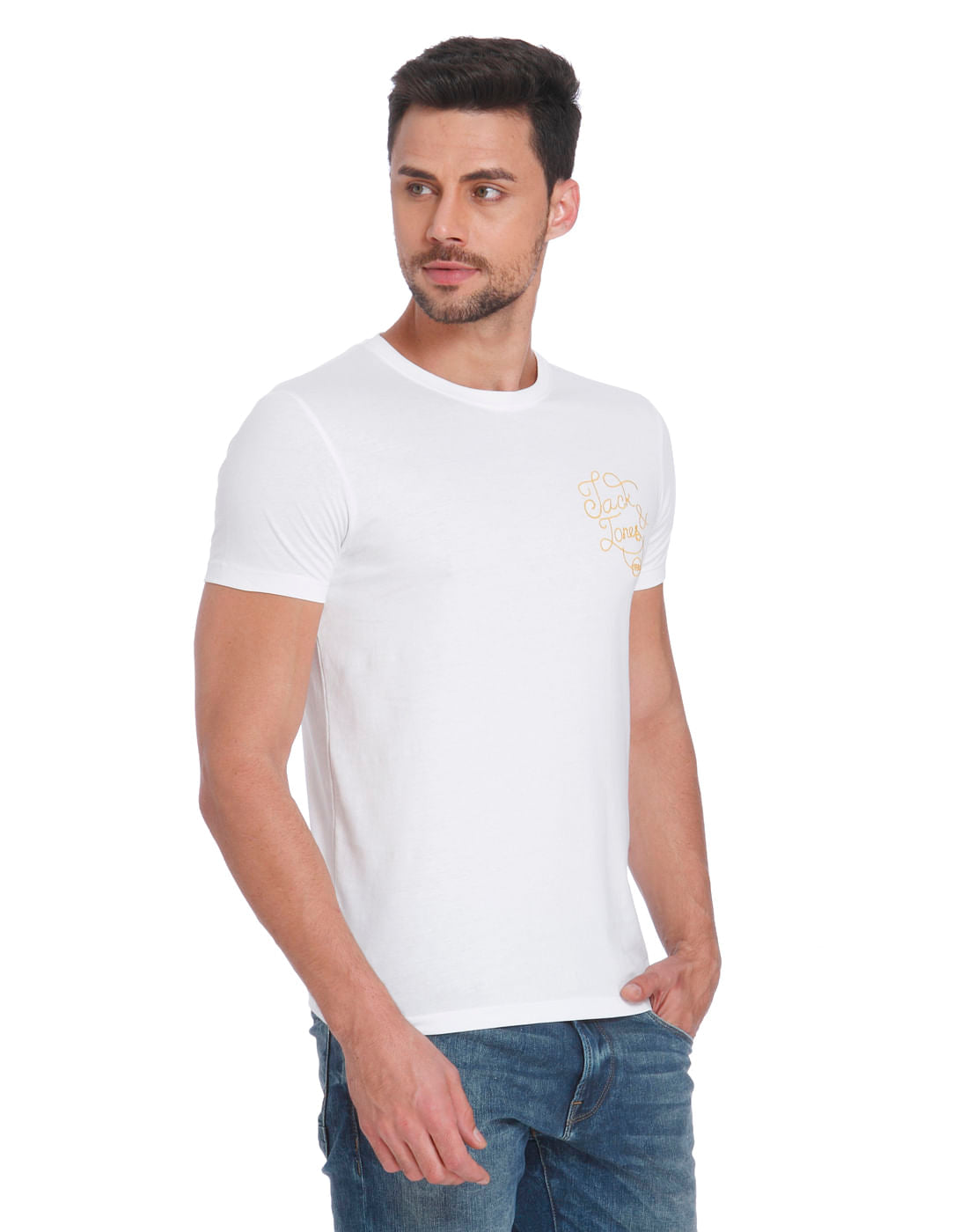 White Jj Logo Print Crew Neck T-Shirt