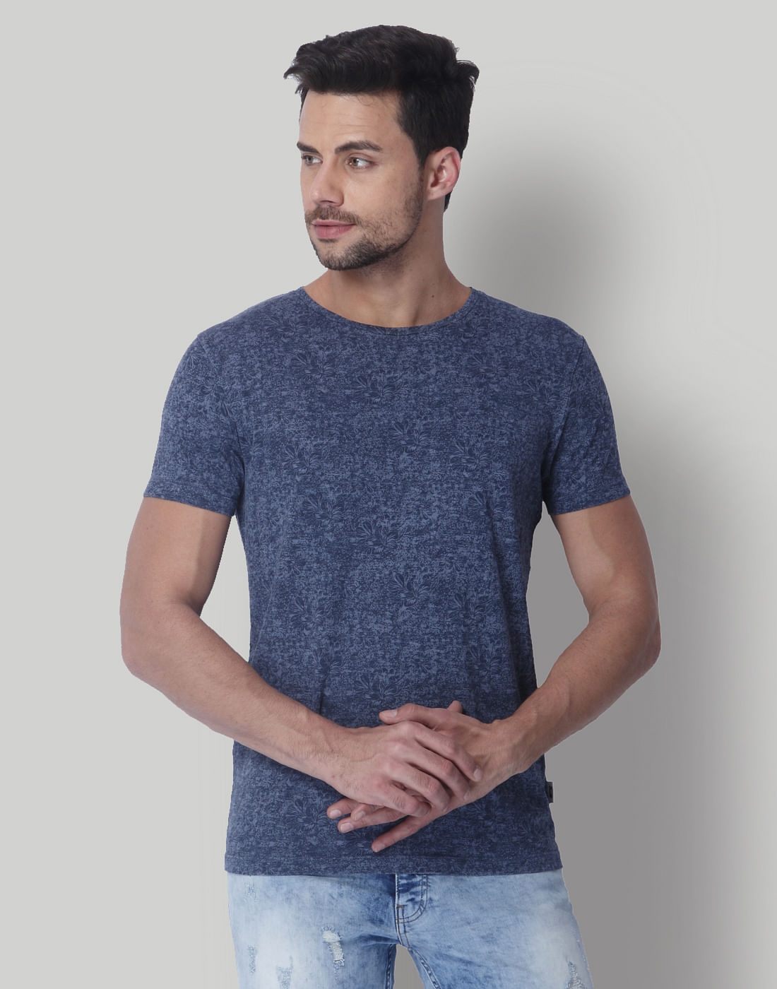 Blue Floral All Over Print Crew Neck T-Shirt