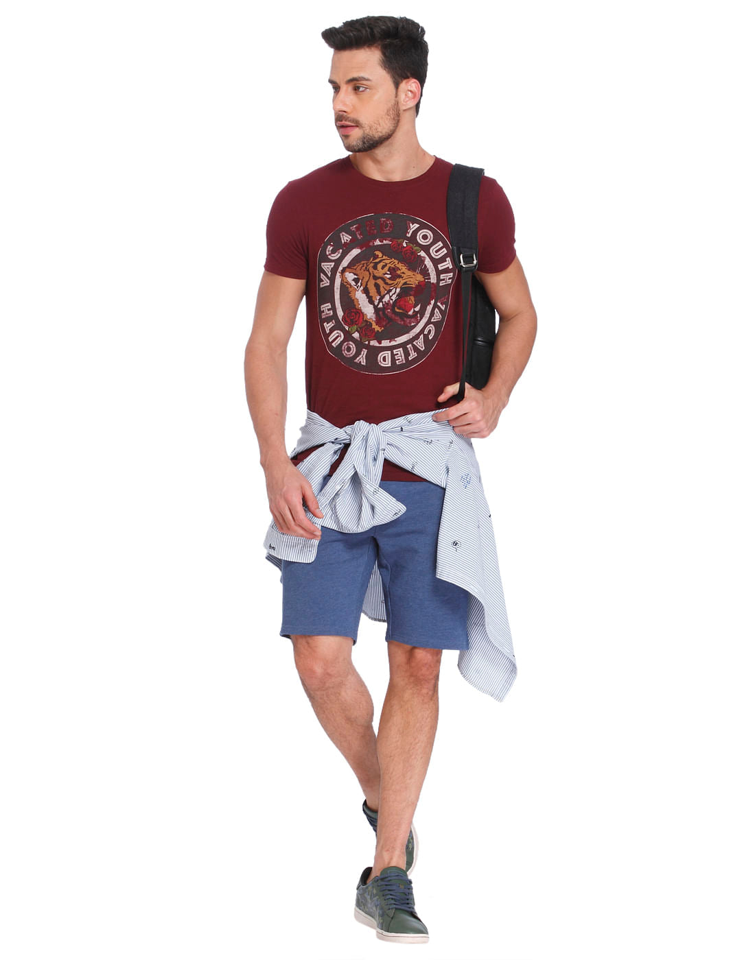 Maroon Tiger Print Crew Neck T-Shirt