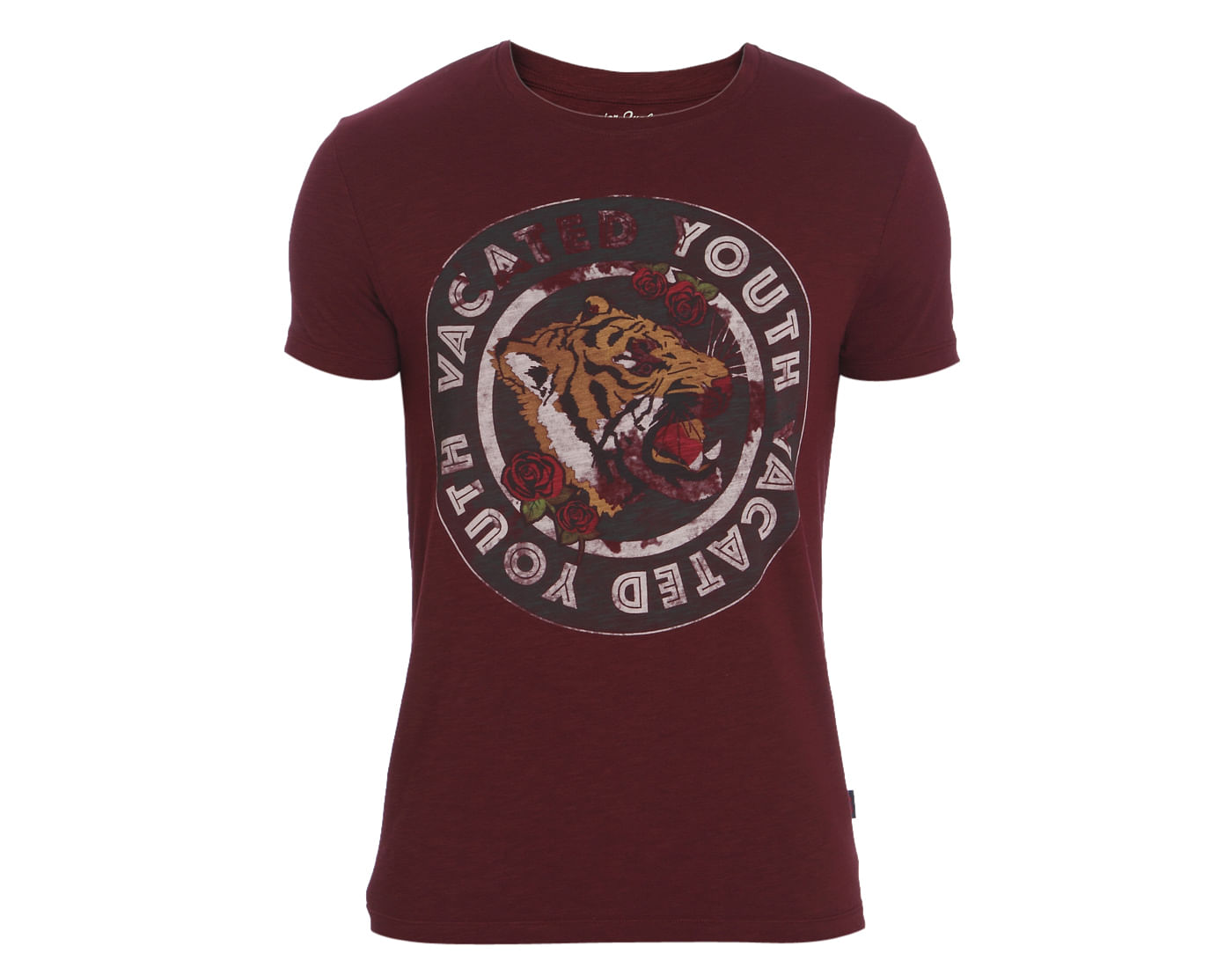Maroon Tiger Print Crew Neck T-Shirt