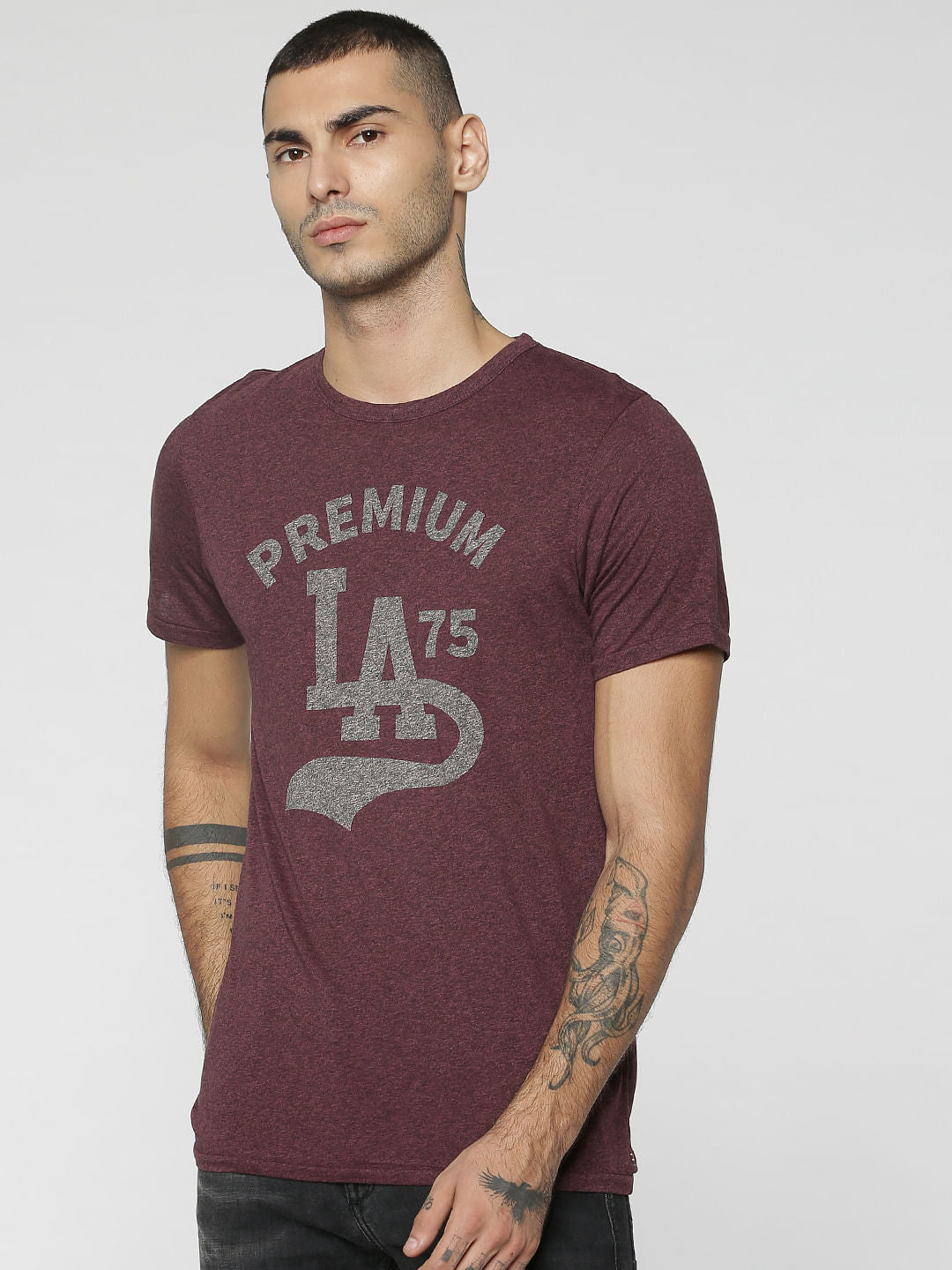 Burgundy Graphic Print Crew Neck T-Shirt