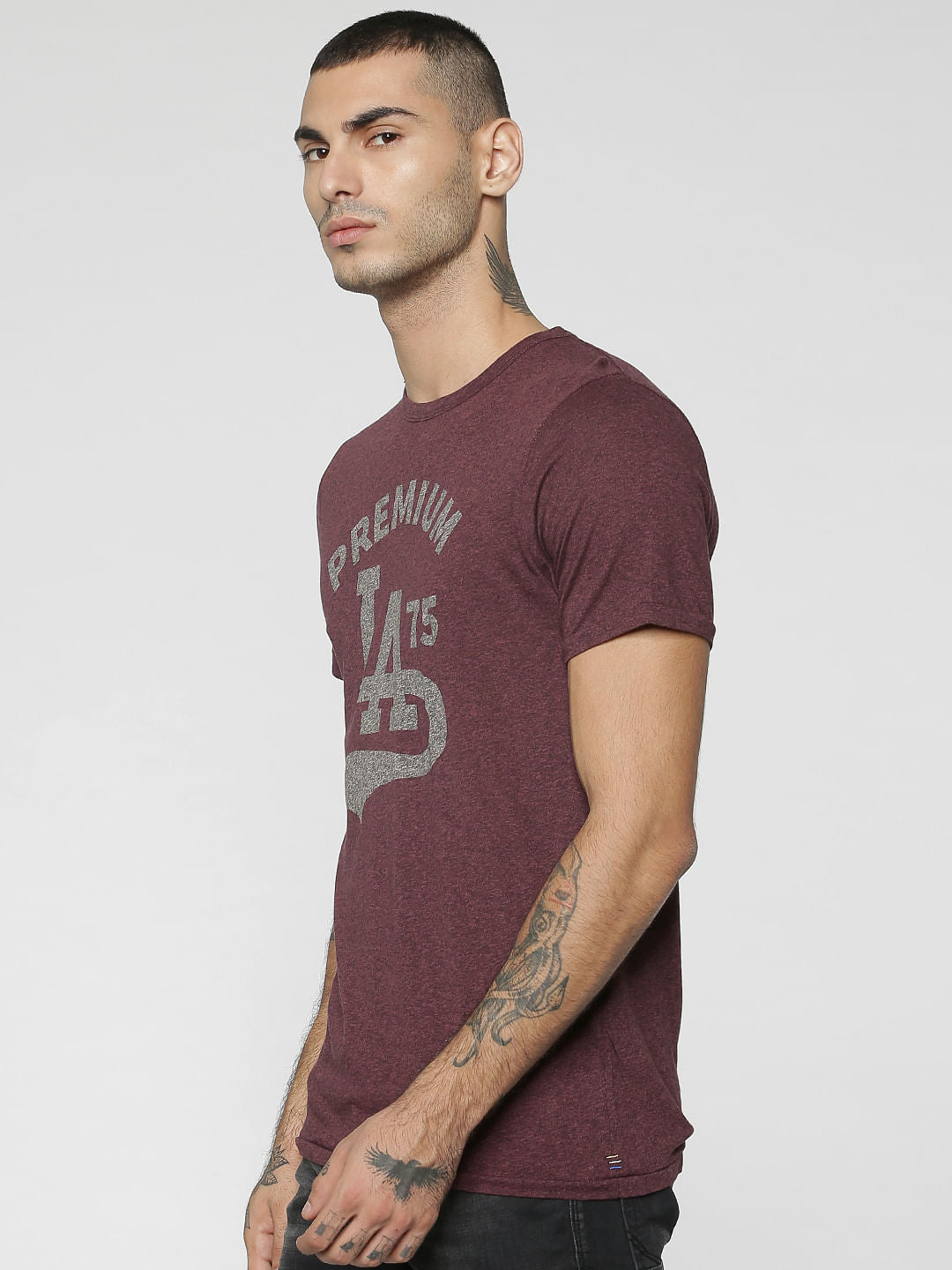 Burgundy Graphic Print Crew Neck T-Shirt
