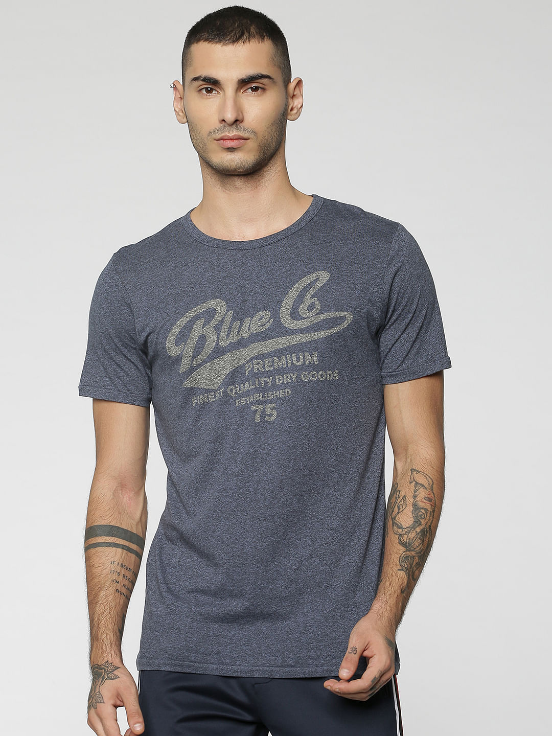 Grey Graphic Print Crew Neck T-Shirt