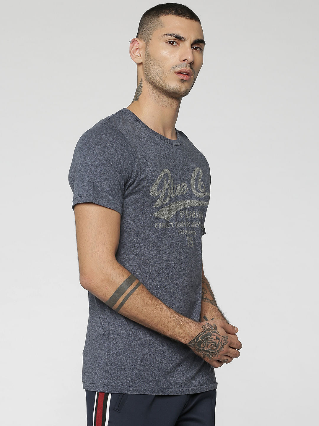 Grey Graphic Print Crew Neck T-Shirt