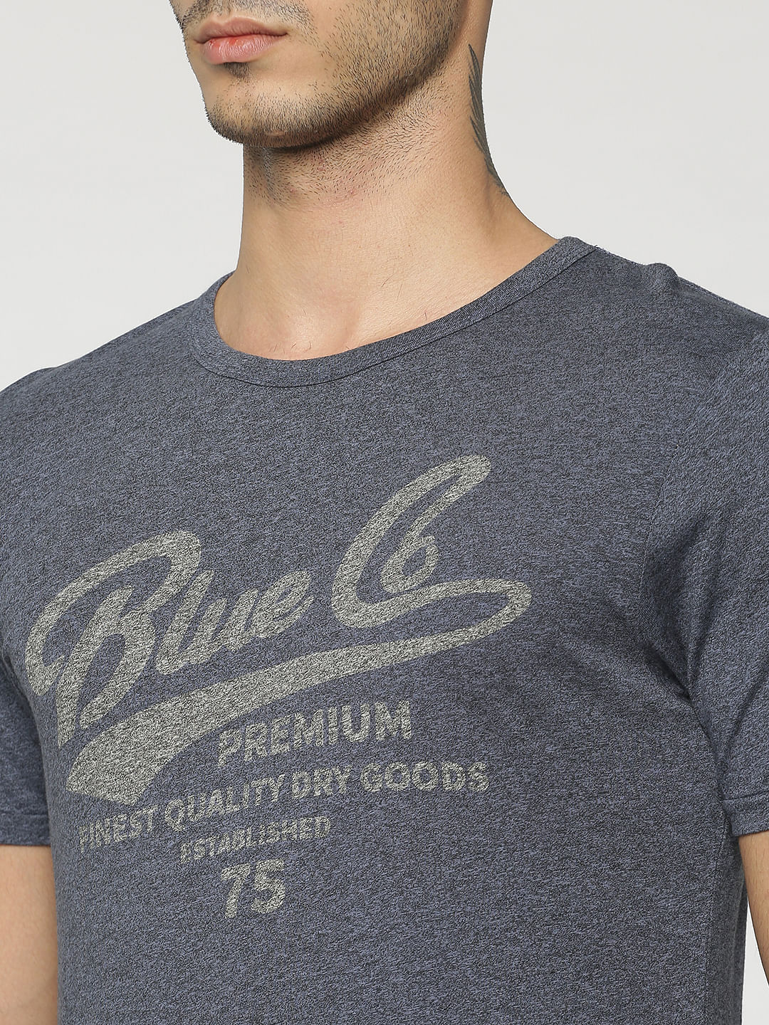 Grey Graphic Print Crew Neck T-Shirt