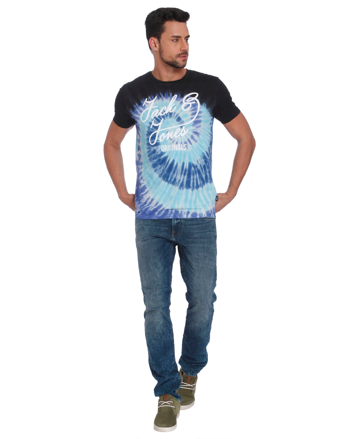 Blue Tye & Dye Print Crew Neck T-Shirt