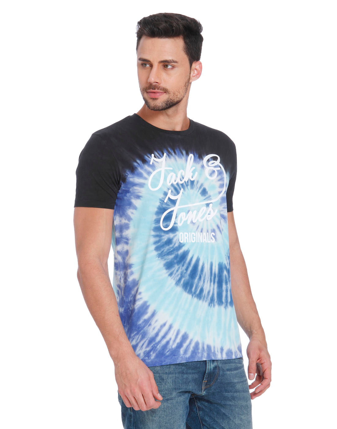 Blue Tye & Dye Print Crew Neck T-Shirt
