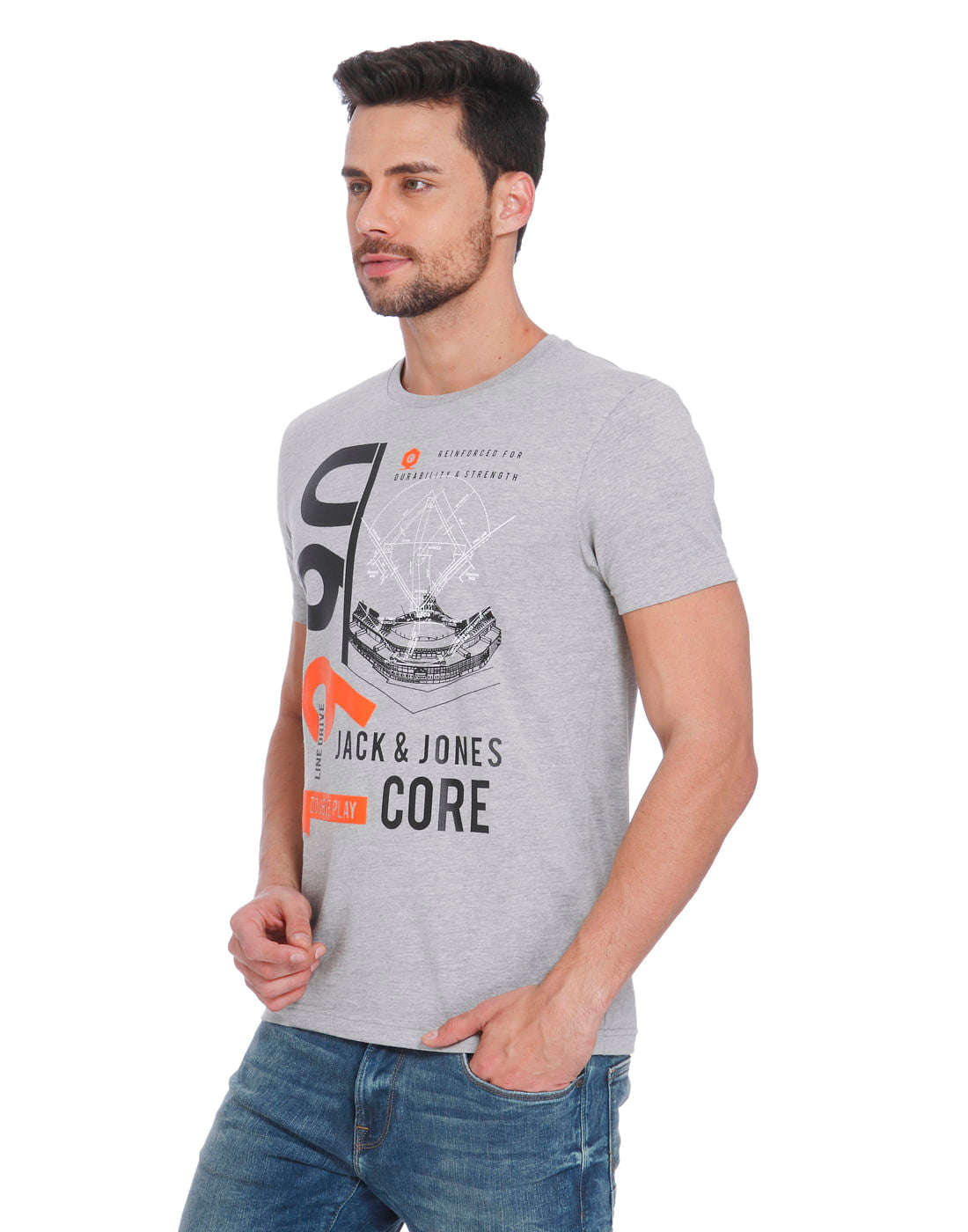 Grey Graphic Print Crew Neck T-Shirt