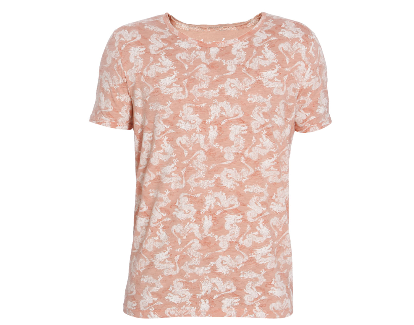 Peach Dragon Print Crew Neck T-Shirt