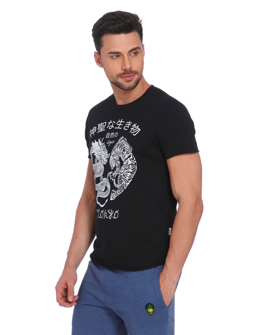 Black Dragon Print Crew Neck T-Shirt