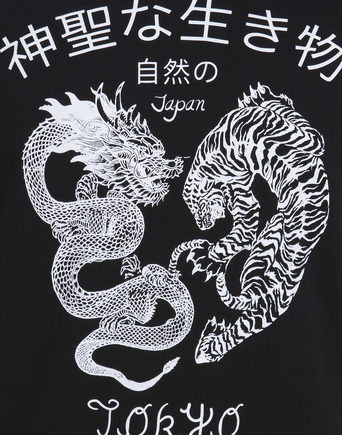 Black Dragon Print Crew Neck T-Shirt