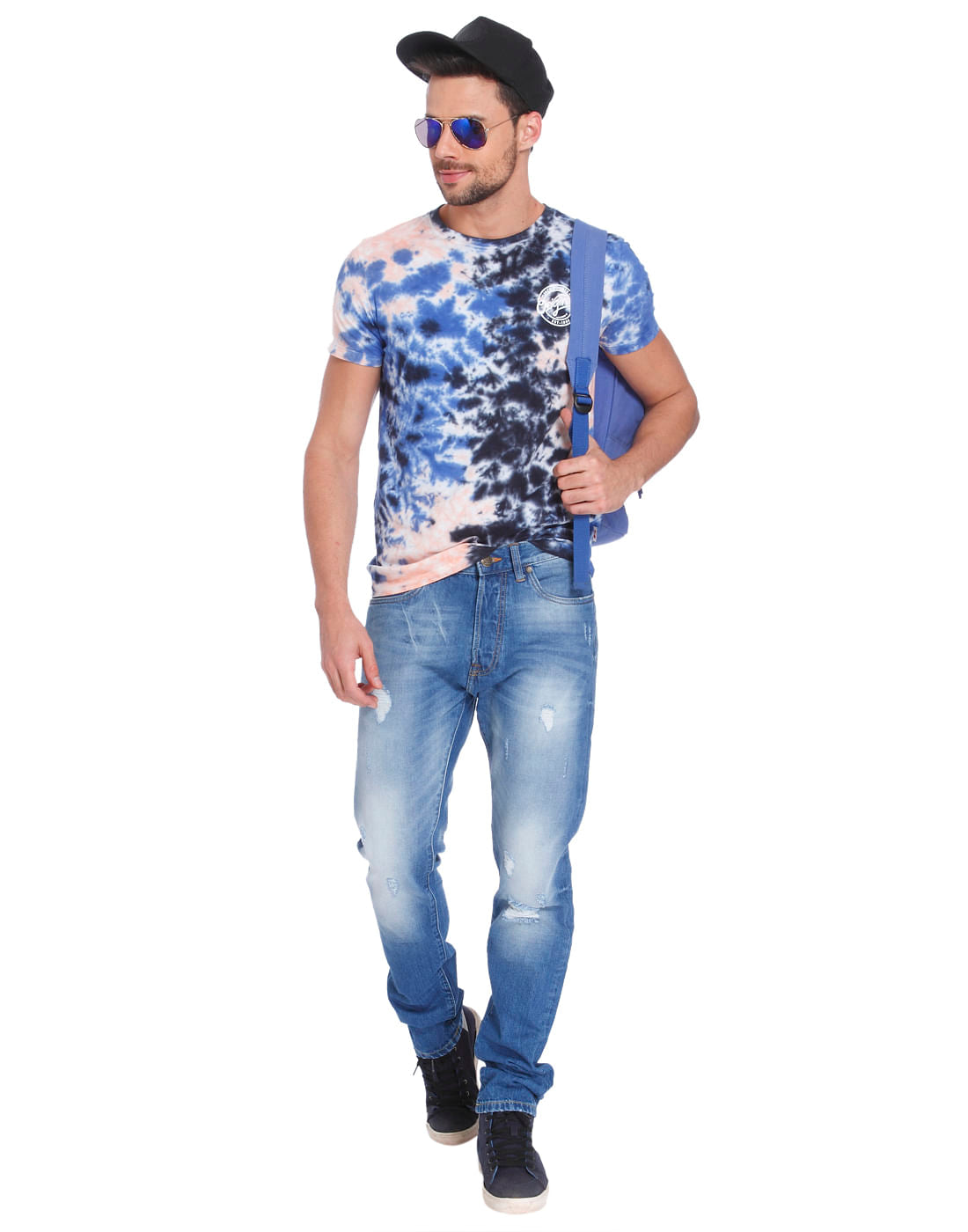 Blue Tye & Dye Print Crew Neck T-Shirt