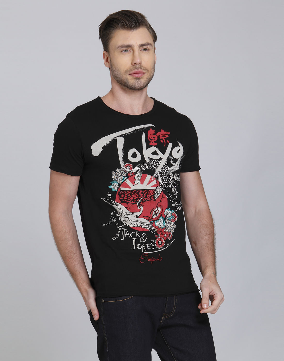 Black Tokyo Text Print Crew Neck T-Shirt