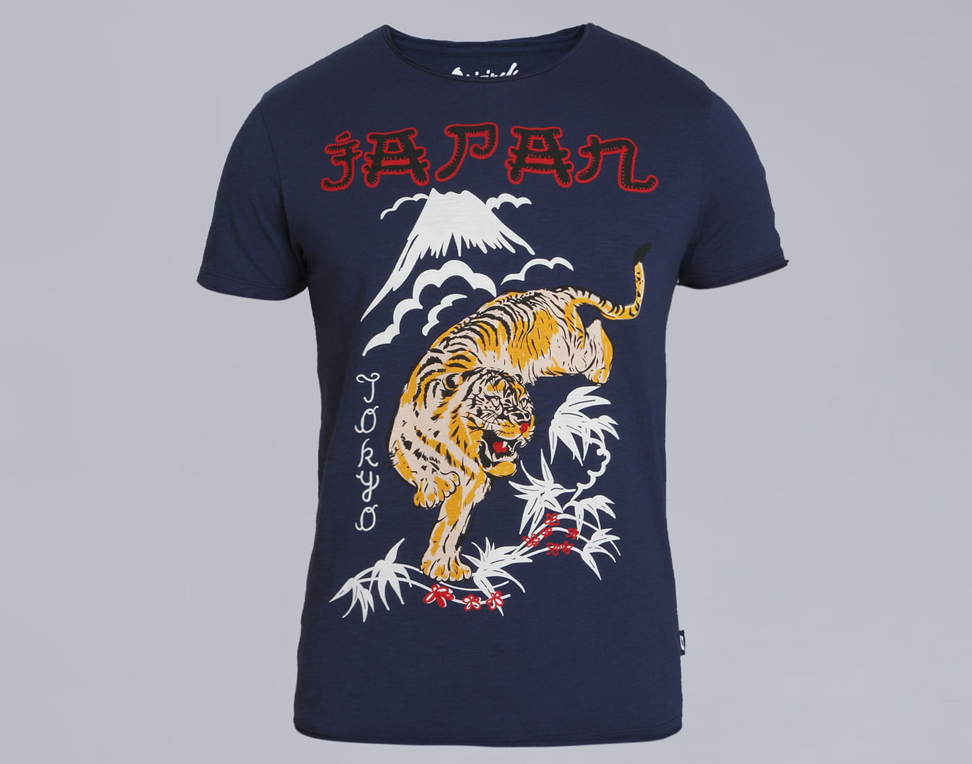 Blue Tiger Print Crew Neck T-Shirt
