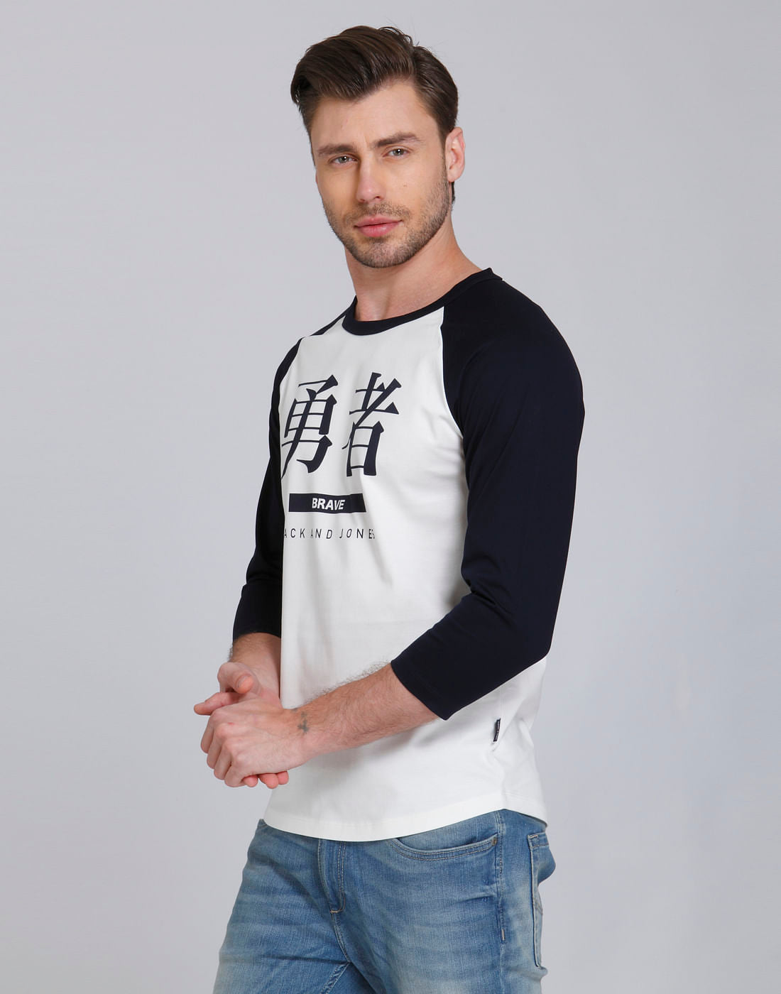 White & Black Text Print Crew Neck T-Shirt