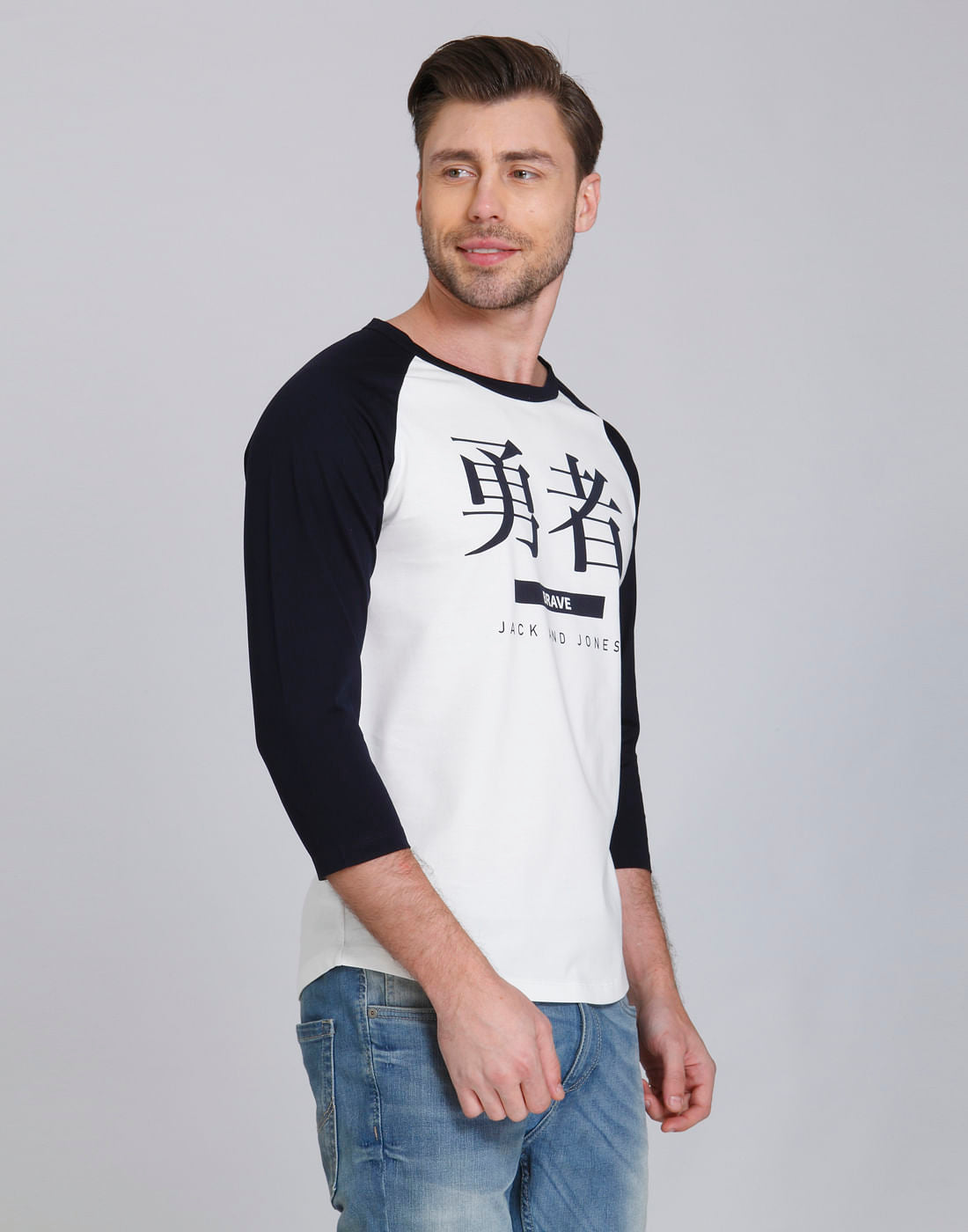 White & Black Text Print Crew Neck T-Shirt