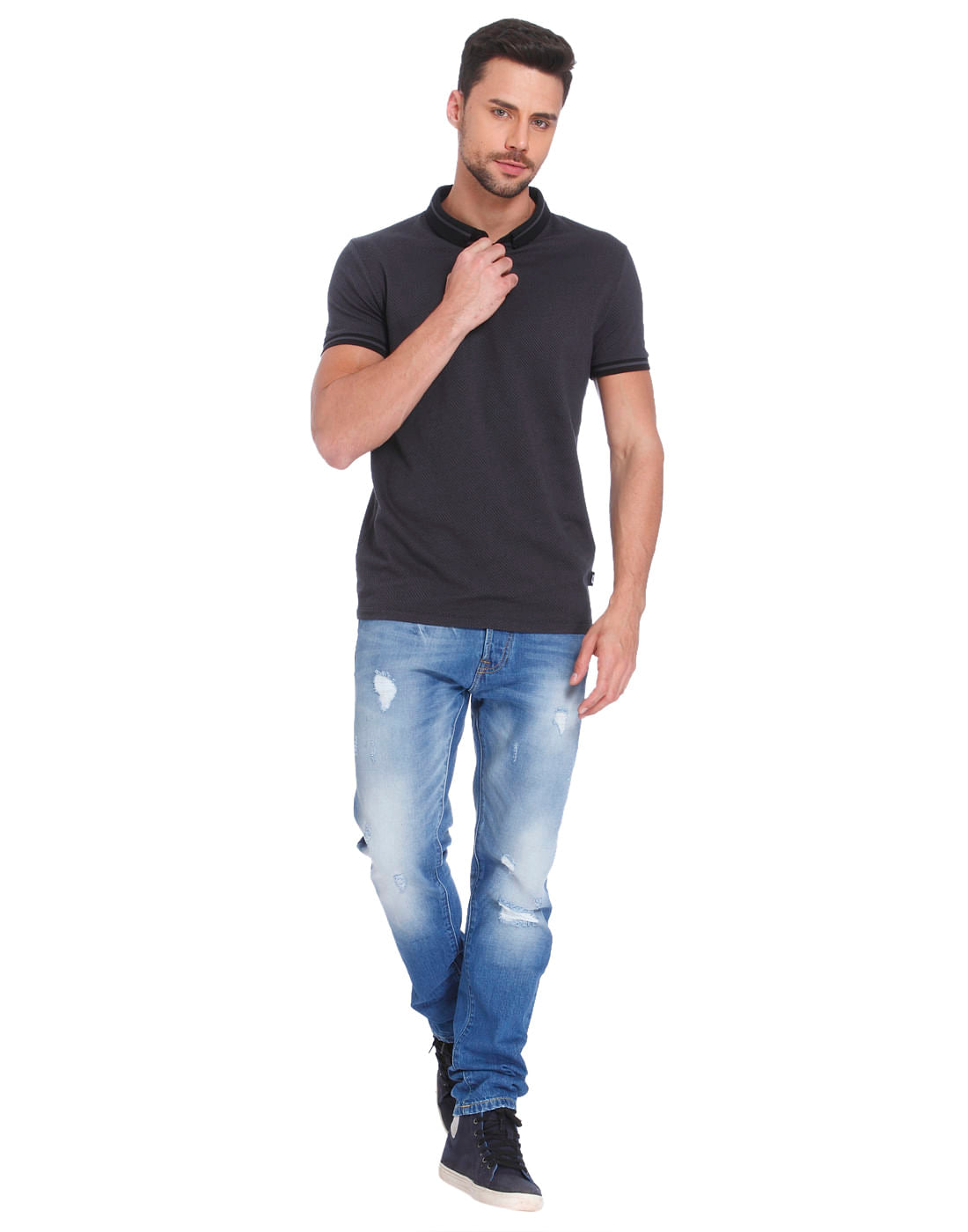 Black Printed Polo T-Shirt