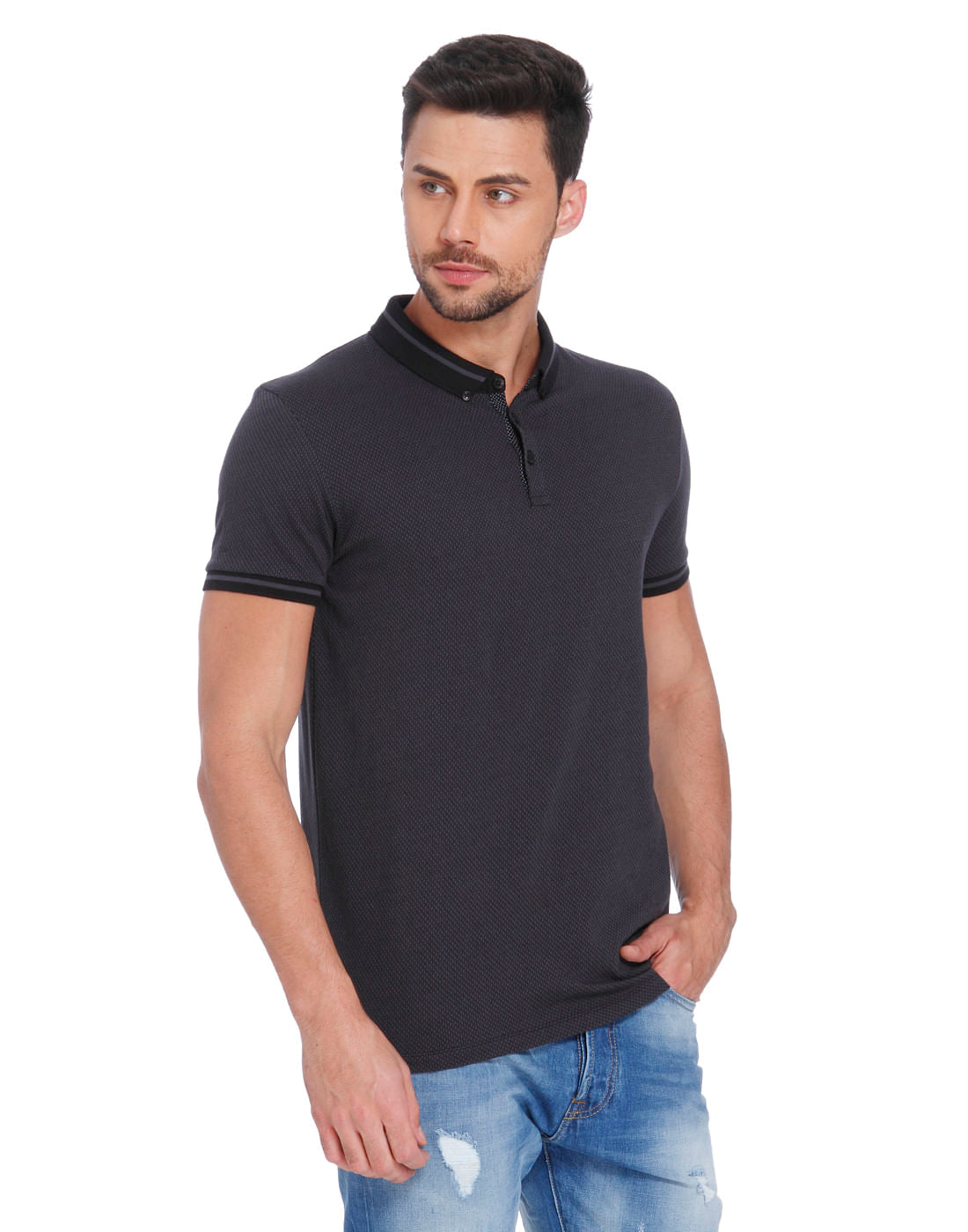 Black Printed Polo T-Shirt