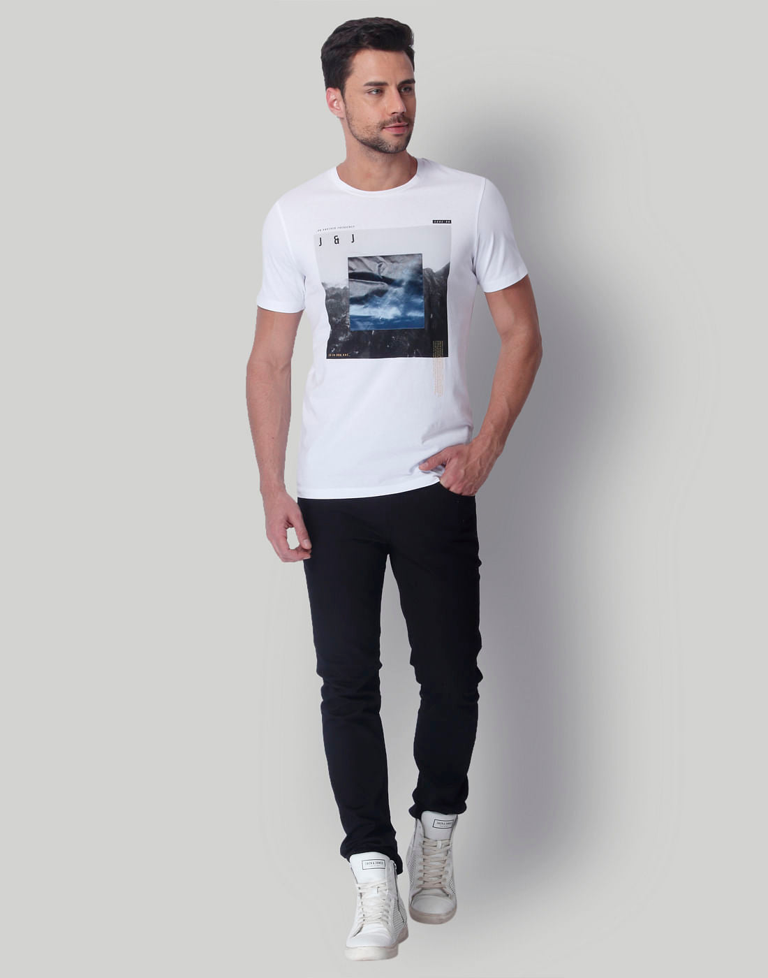 White Printed Crew Neck T-Shirt