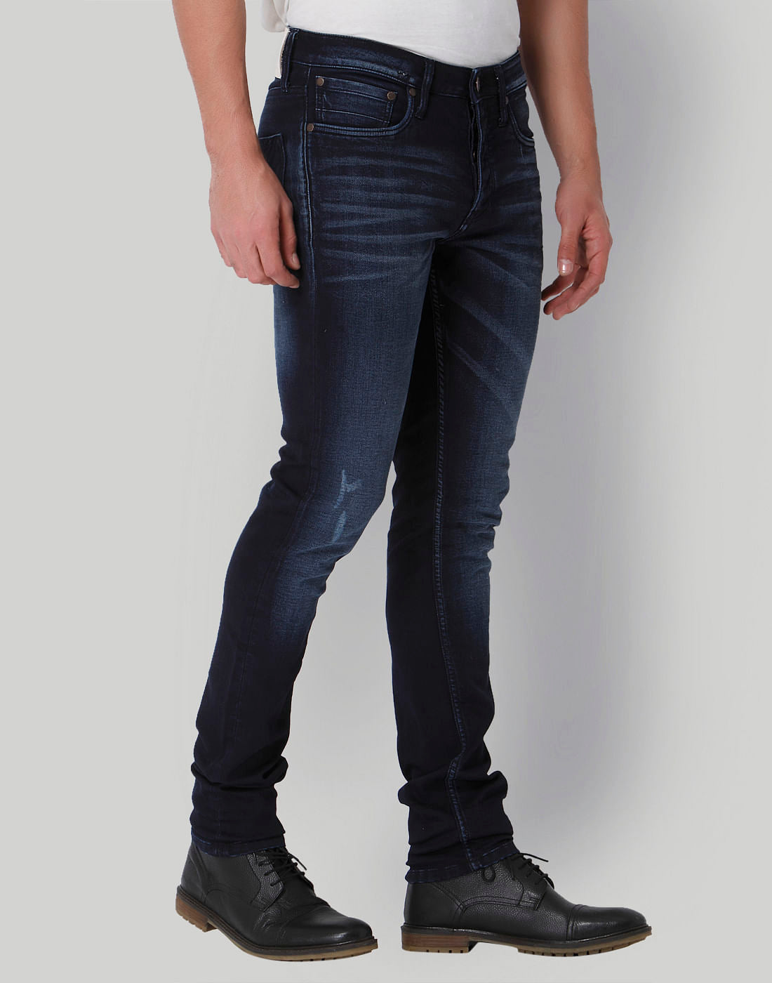 Blue Mild Distressed Low Rise Slim Fit Jeans