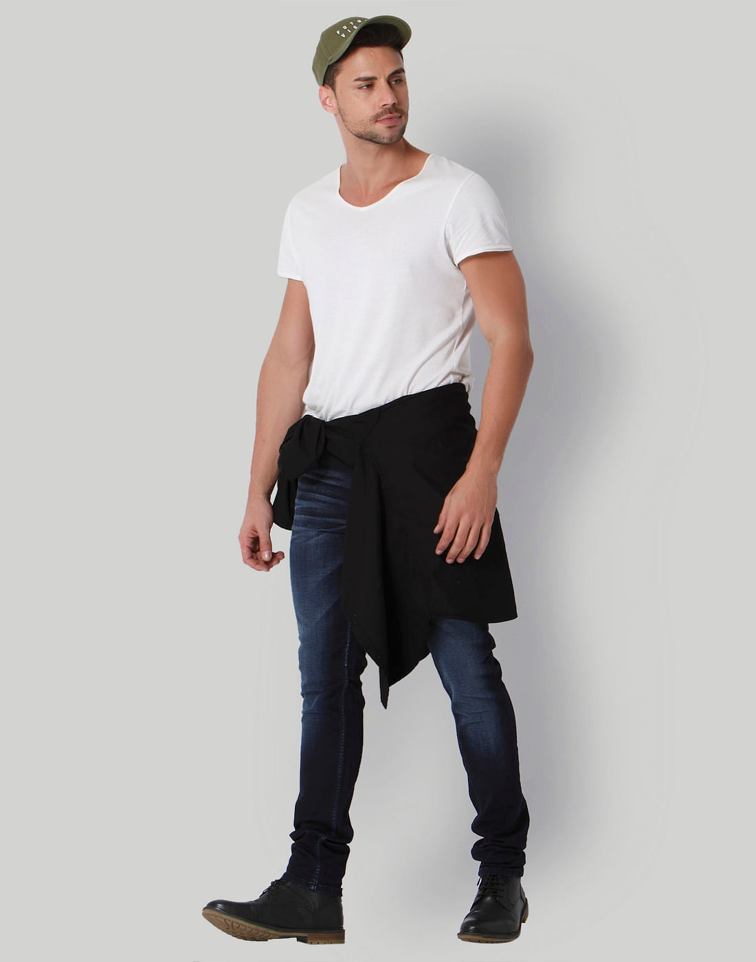 Blue Mild Distressed Low Rise Slim Fit Jeans