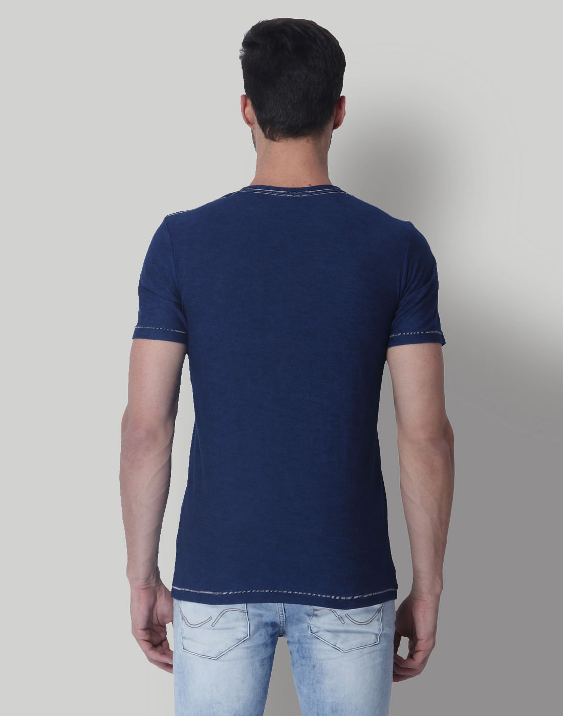Blue Tiger Print Crew Neck T-Shirt