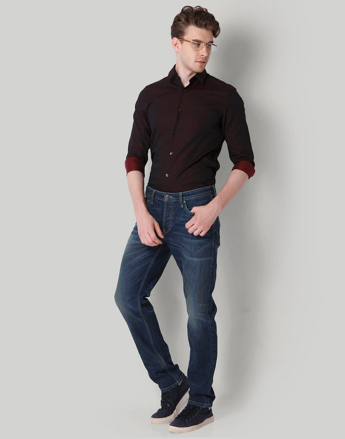 Burgundy Printed Slim Fit Shirt