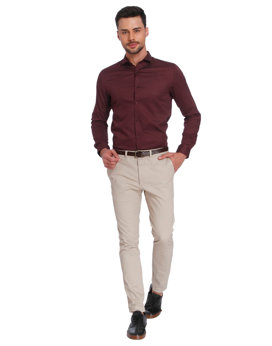 Burgundy Printed Slim Fit Shirt