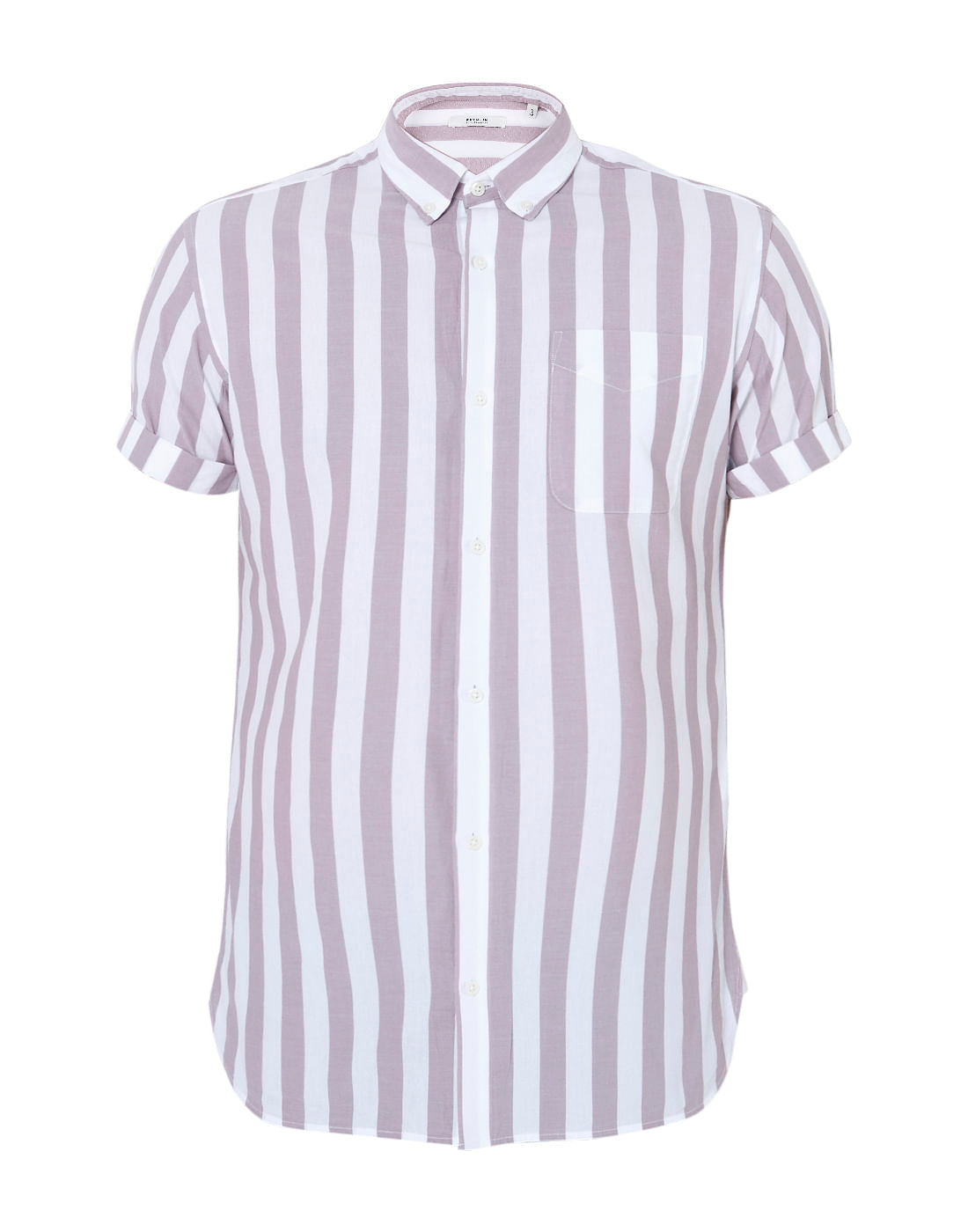 White & Beige Striped Slim Fit Shirt