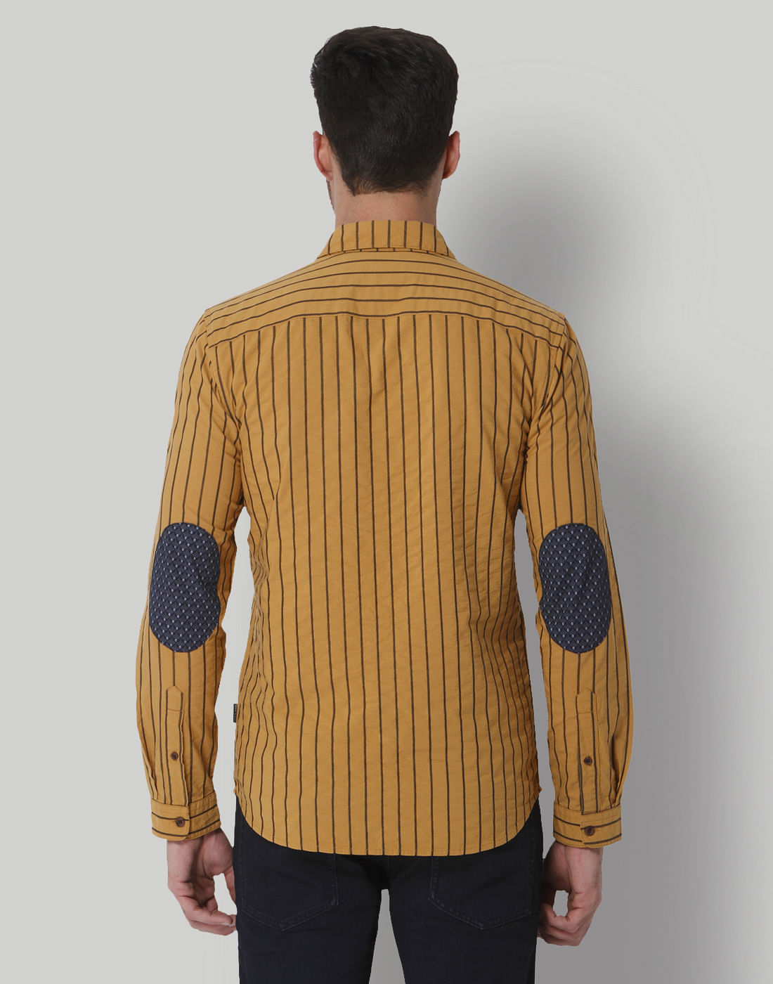 Yellow Striped Mandarin Collar Shirt