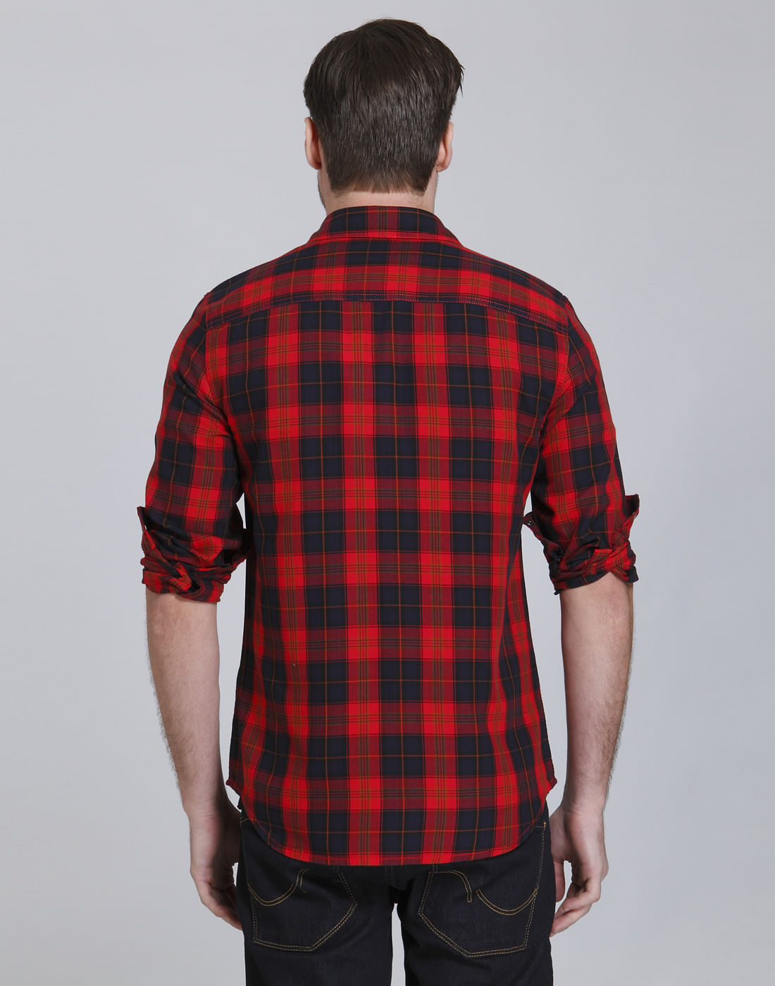 Bright Red & Black Check Slim Fit Shirt