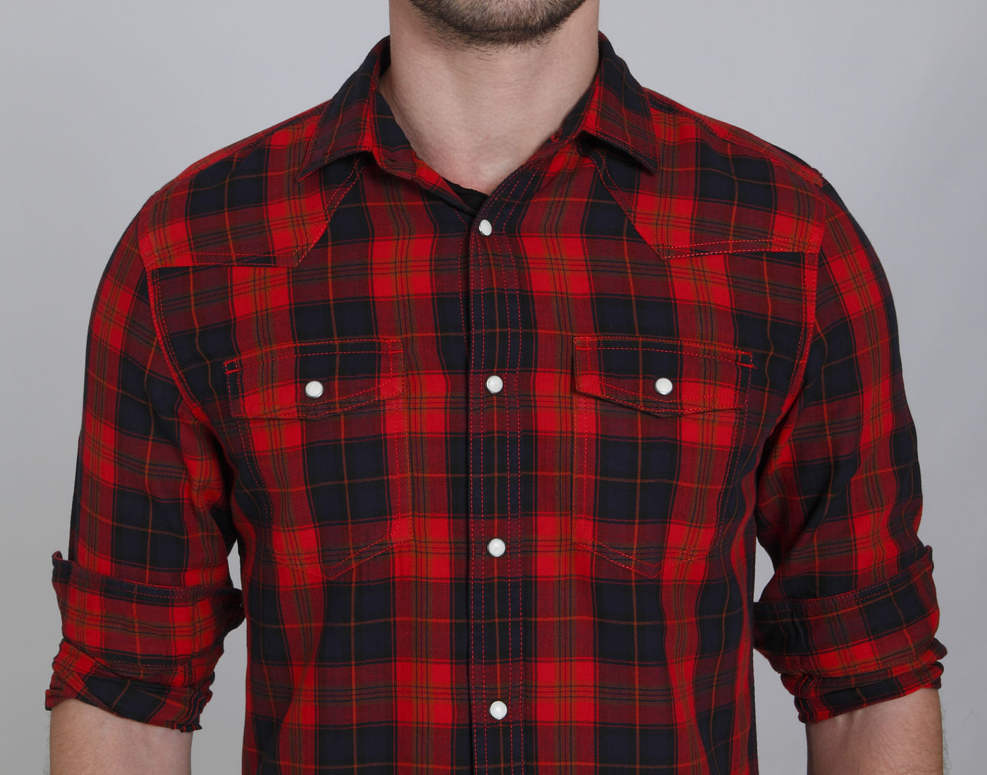 Bright Red & Black Check Slim Fit Shirt