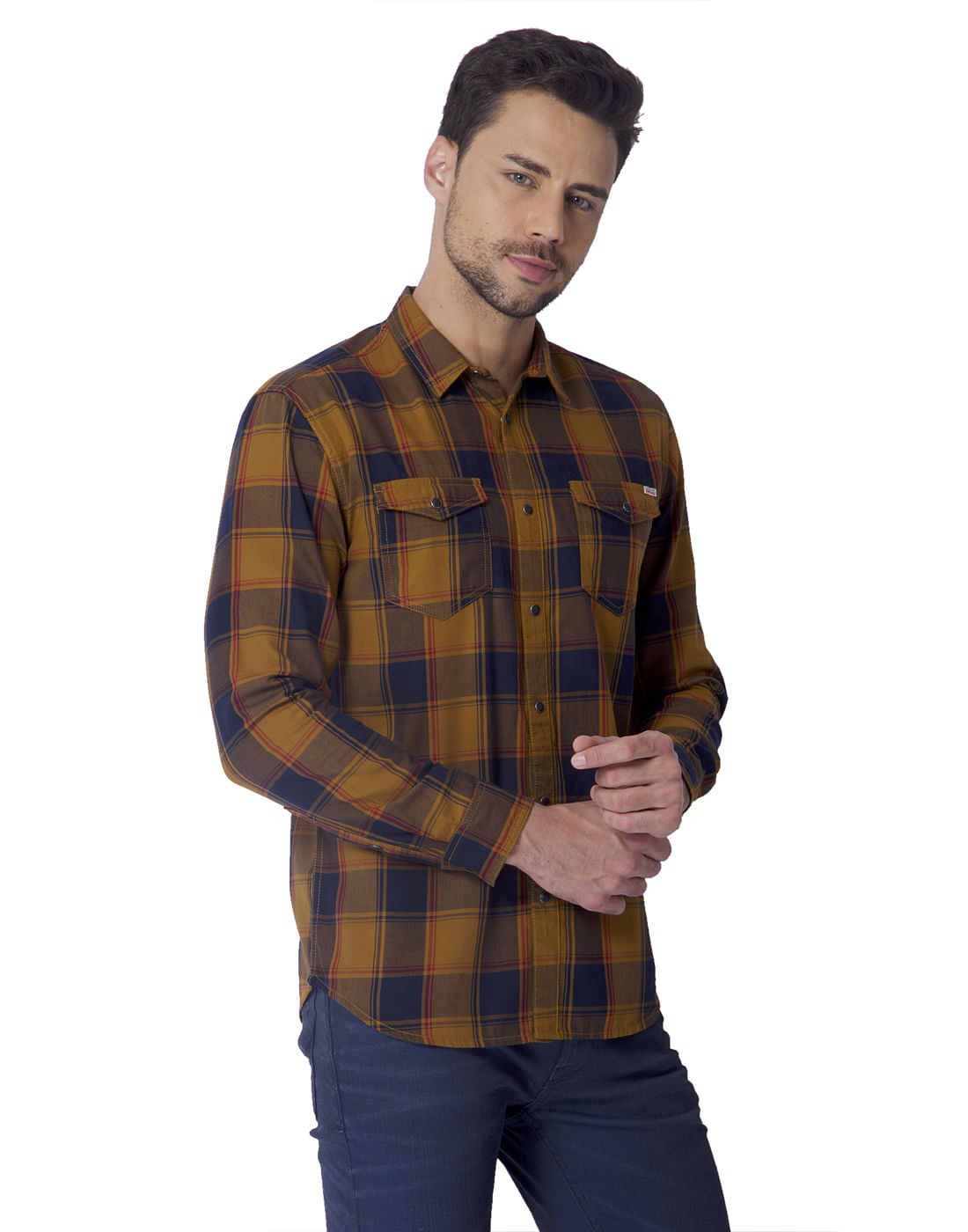 Brown Check Regular Fit Shirt