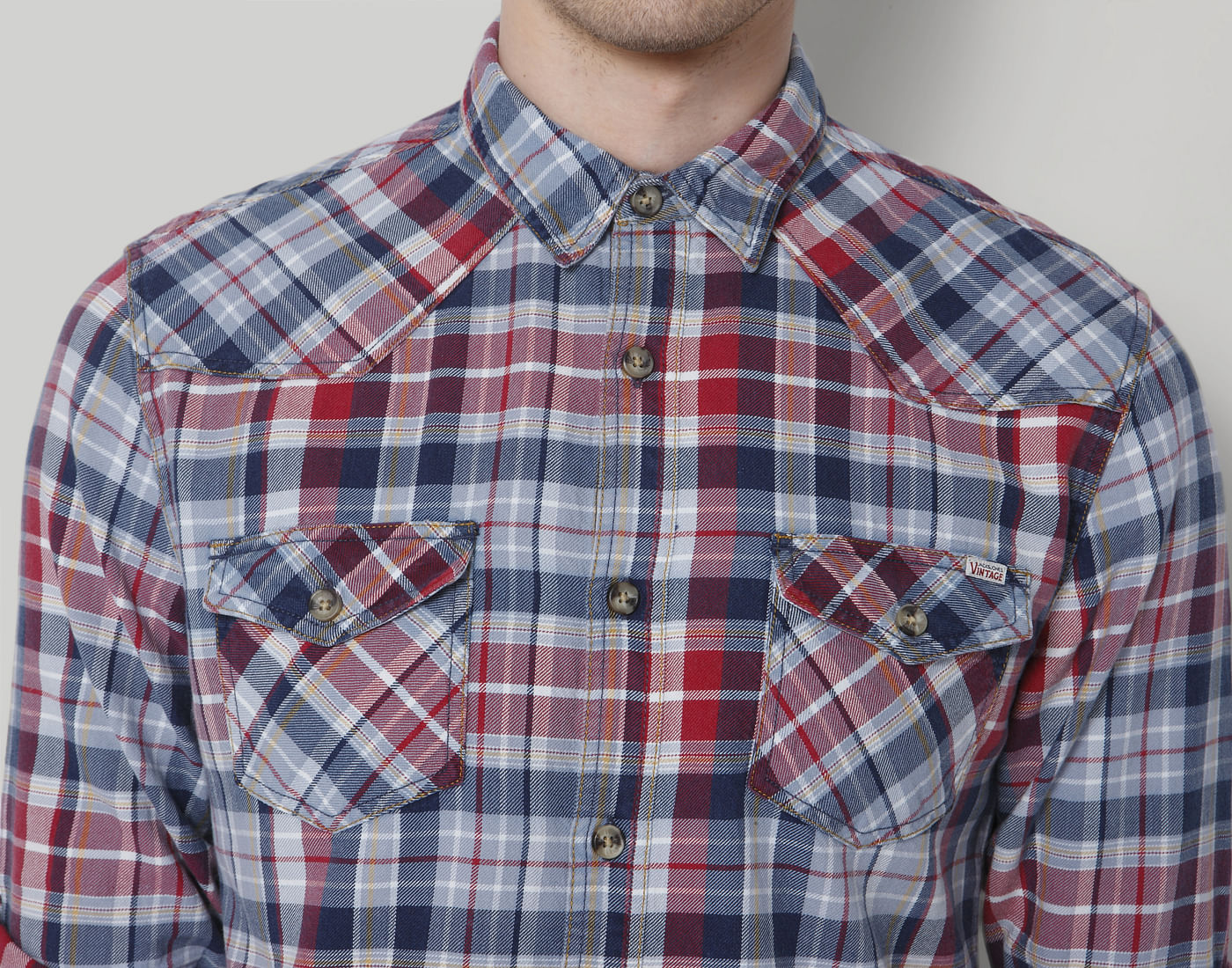 Red & Blue Check Slim Fit Shirt