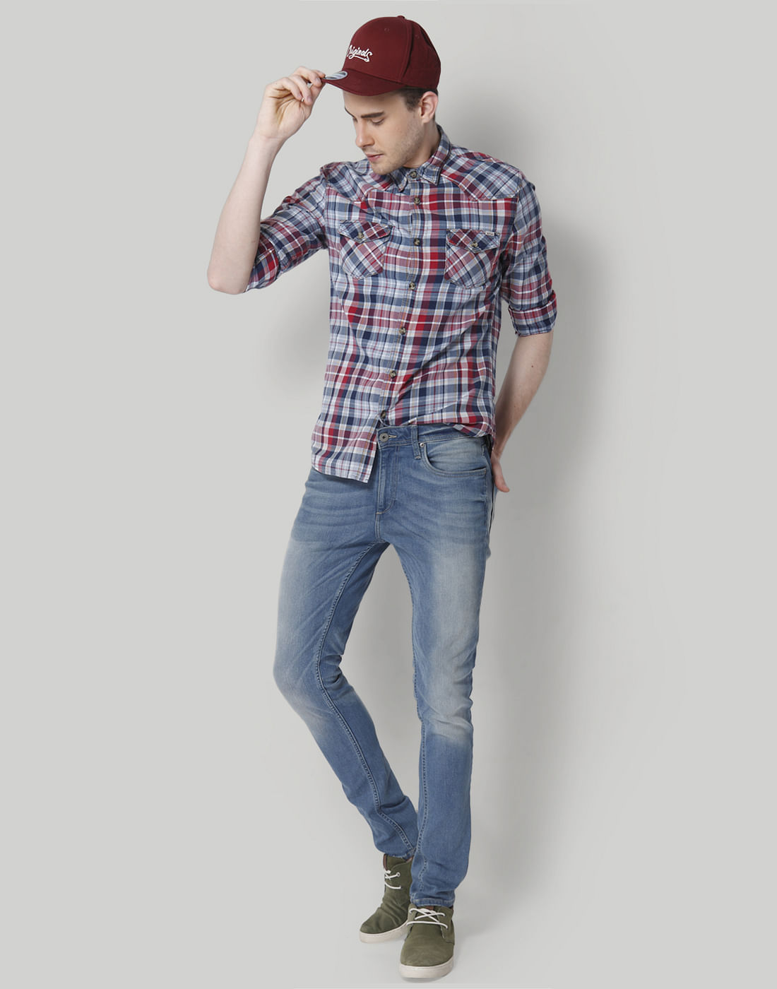 Red & Blue Check Slim Fit Shirt