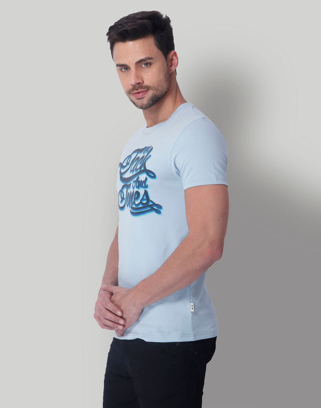 Powder Blue Logo Print Crew Neck T-Shirt