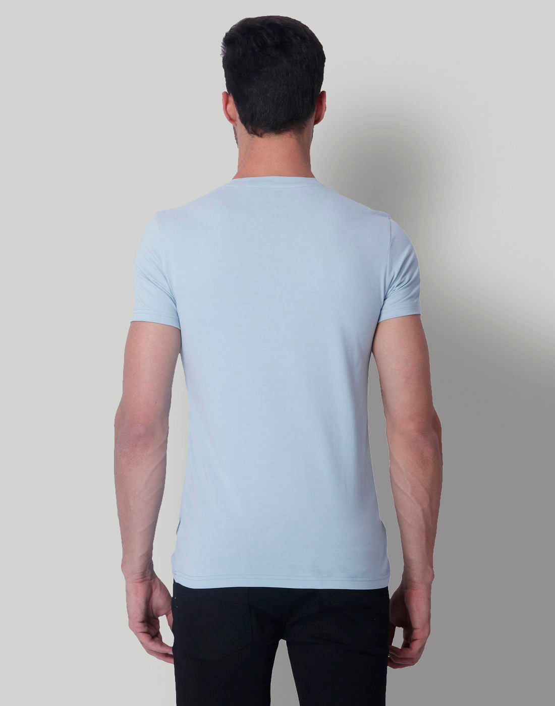 Powder Blue Logo Print Crew Neck T-Shirt