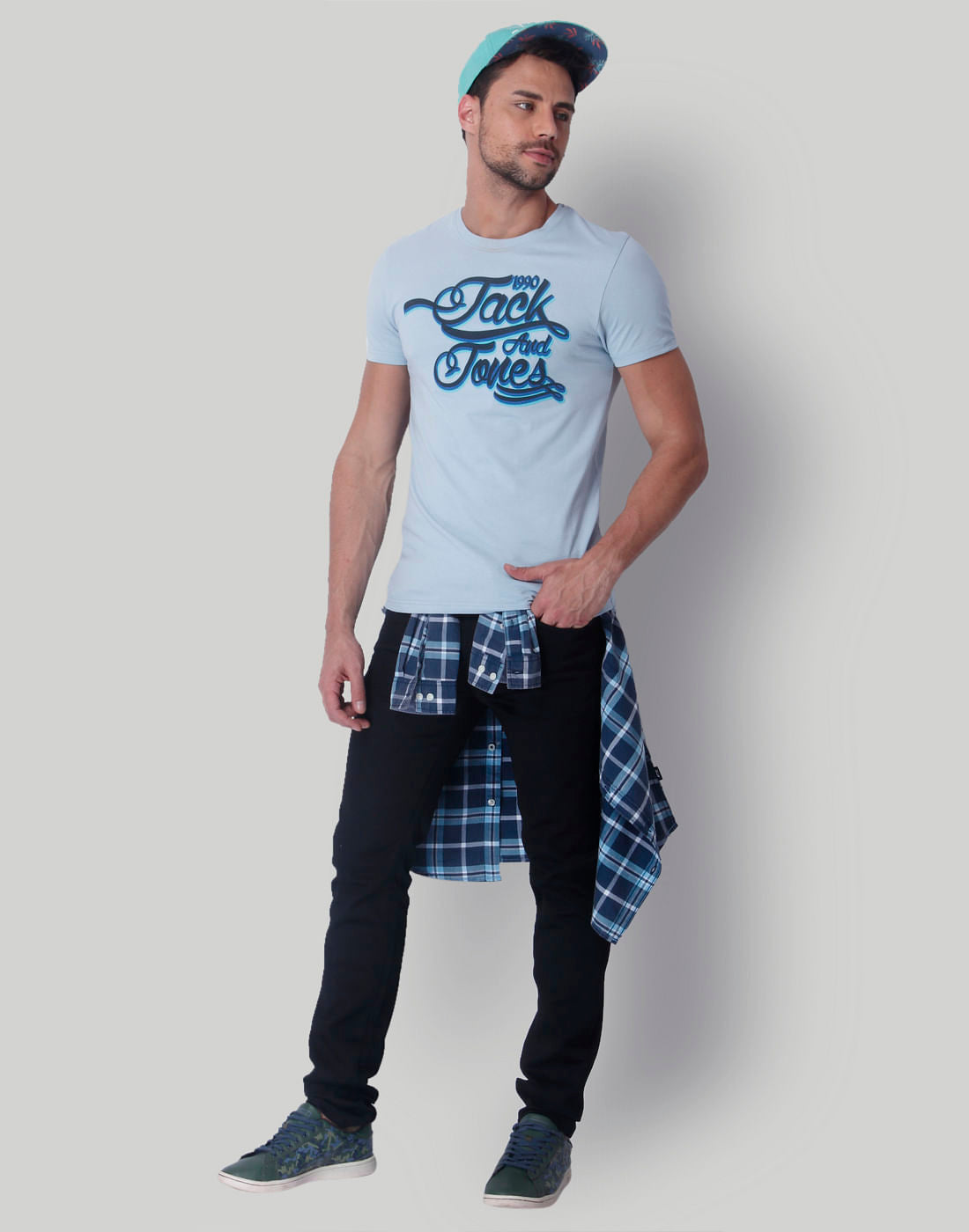 Powder Blue Logo Print Crew Neck T-Shirt