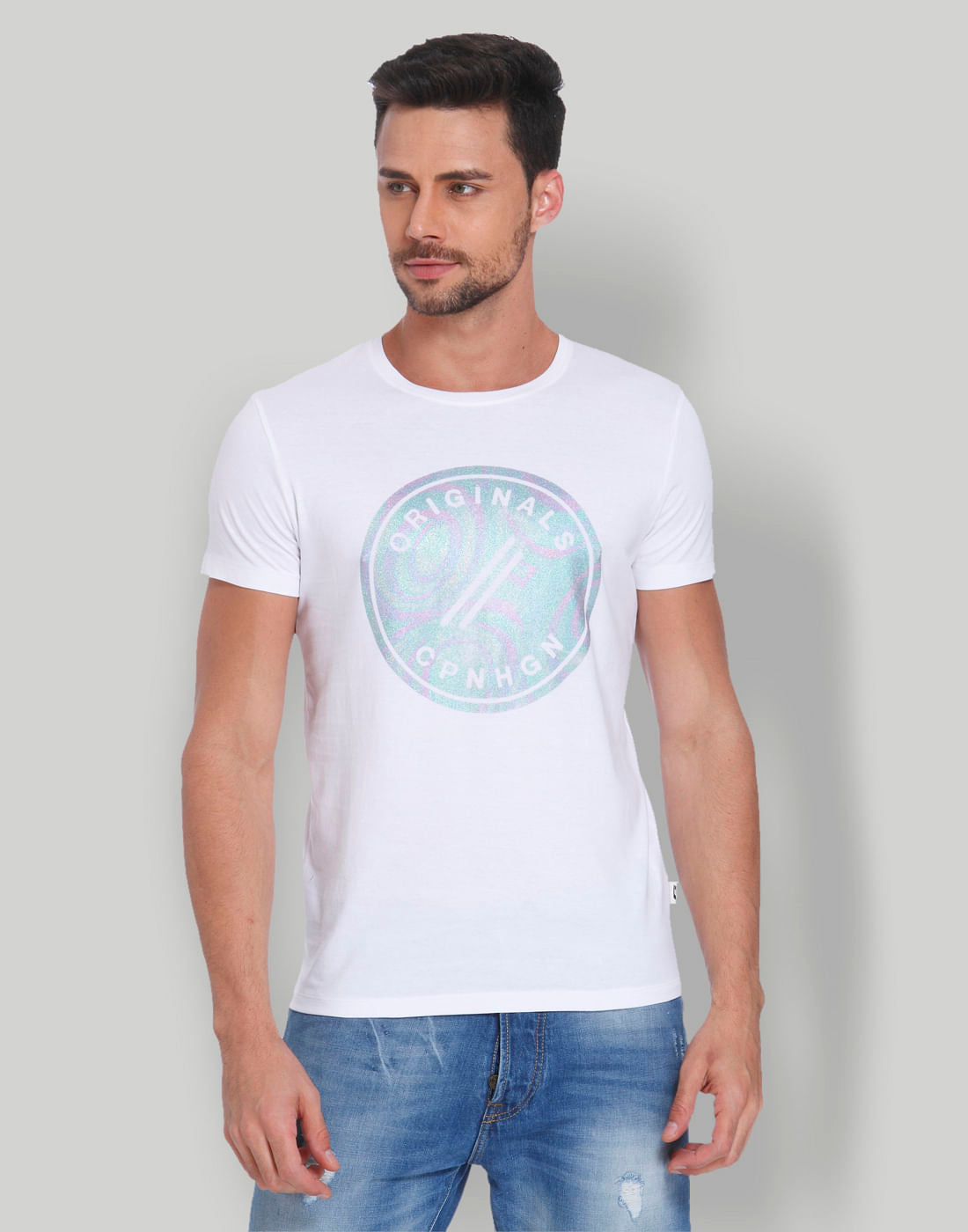 White Tiger & Floral Print Polo Neck T-Shirt